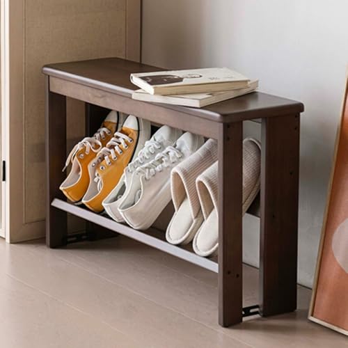 FOTOEV Kleine Schuhbank Aus Holz, Schuhregal Aus Massivem Buchenholz, Kompaktes, Schmales Schuhregal, Walnussfarbener Schuh-Organizer for Eingangsbereich, Flur, Wohnzimmer, Schlafzimmer