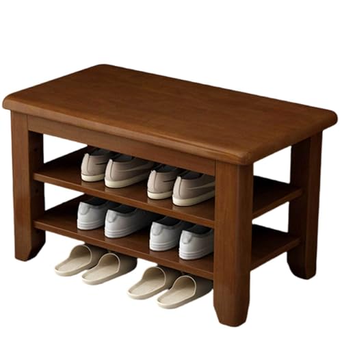 DECORN Schuhregal für Den Eingangsbereich - Schuhbank für Den Einstieg - Aufbewahrungsbank mit Schuhregalen - Rustikale Eingangsbank aus Massivem Holz,Walnut Color-3-Tier-23.6  L