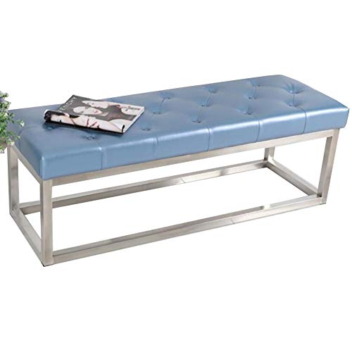 YCSD Edelstahl-Metall Sitzbank - Gepolsterte Sitzbank Aus Kunstleder,Wohnzimmer Flur Schlafzimmer Anproberaum Möbel(Color:Azurblau)