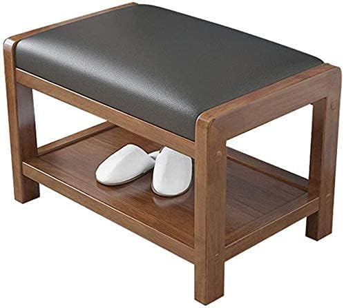 CATANK Fußhocker aus massivem Holz, Schuhschrank, Schuhregal, PU-Pad, gepolstert, Sofahocker, Tür, Holzfarbe, kann sitzen, Schuhregal, Schuhbank (Farbe: B, Größe: 550 x 330 x 360 mm)