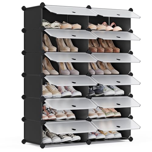 SONGMICS Schuhregal aus Kunststoff, Regalsystem, Steckregal, Aufbewahrungsregal, Kleiderschrank, Schuhaufbewahrung, Metalldraht, 83 x 31 x 105 cm, schwarz LPC26HV1