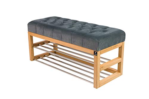 EMRA WOOD LPP 5 Sitzbank Bank Hocker HÖHE 45cm Velour Grau Dunkelgrau Holz Lackiert Antik Schick Elegant Neu OVP Handarbeit Nach Mass (90, 35)