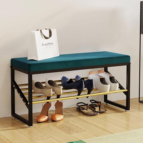 CATANK Samt-Schuhbank für den Eingangsbereich, Bequeme gepolsterte Bank, Schuhregal, Bank, Schuh-Organizer, Möbel, Moderne Sitzbank für den Eingangsbereich, Schuhbank, blau, 100 x 30 x 40