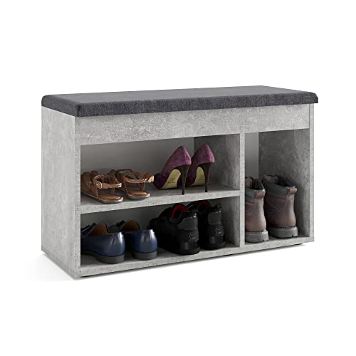 KOMTO Schuhbank mit Sitzfläche - Schuhregal Bank mit Stauraum Beton 80 x 48 x 32 cm Schuhschrank mit Sitzbank Flur Bank Garderobenbank Sofia