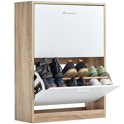 ORGANIZE Schuhschrank für 12 Paare - schuhkipper schmal - schuhregal geschlossen für Eingang, Flur - B60xT24xH80 cm – Weiss