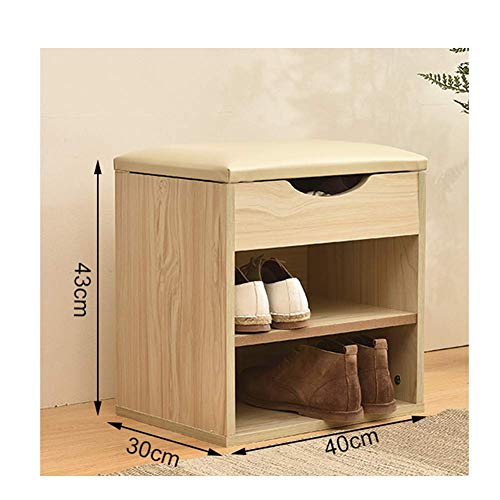 BHBXZZDB Fußstütze Schuhregal Regal PU Polsterung wasserdichte Beschichtung Tragen Lagerschrank Hocker Multifunktionale Schuhschrank Sofahocker Einfache Moderne Schuhbank (Farbe: Massivholz Größe: 30