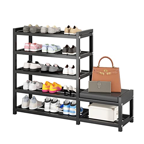 GUAAJA 5-stufiges Schuhregal mit gepolstertem Sitzkissen Nordic Schuhaufbewahrung Edelstahl-Schuh-Organizer für Wohnzimmer Flur Eingangsbereich Schuhaufbewahrung Shoe Rack