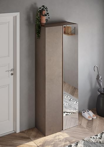 möbelando Schuhschrank >Farina< Spiegel, Bronzo/Mercure Holzdekor mit Struktur - 70x185x35cm B/H/T