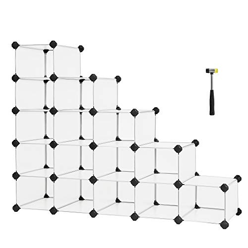 SONGMICS Schuhregal, Regalsystem, Steckregal, 15 Fächer, DIY Regal, stapelbar, aus PP-Kunststoff, als Garderobe, Raumteiler, für Schlafzimmer, Büro, 30 x 111,2 x 86,2 cm, weiß LPC445W02