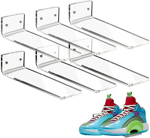 LNJ 6 Stück Schuhregal Wandmontage - Acry,Schwimmende Sneaker-Regale,Wand Schuhständer Hängend,Hängeregal Showcas Schuhhalter,Für 6 Paar Sneaker Schuhe Aufbewahrungsregal