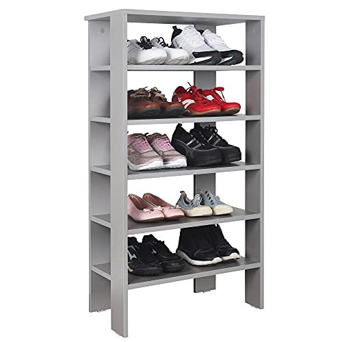 RICOO Schuhregal schmal und hoch 105x60x32cm Standregal Pressholz Grau WM041-PL, Schuhständer mit 6 Ebenen, Schuhschrank offen, Schuhablagen Flur Shoe Rack, Standregal klein, Schuhregale