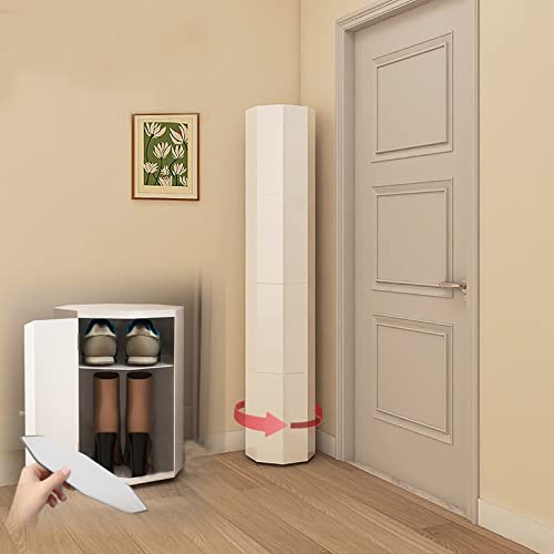 SHENGMIAOHE Schuhschrank Mit Türen, 360°Rotation Multi-Use Schuh Lagerung, Eingangsschuh Aufbewahrungsschrank Mit Verstellbaren Regalen, Moderner Schmaler Schuhschrank/White/H 169Cm/66.5In