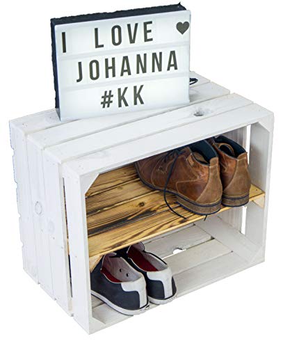 Neue weiße Massive Obstkiste Johanna mit geflammtem Mittelbrett längs/Zwischenbrettern ca 50x40x30cm Bücherregal/Schuhregalkiste Regalkiste Kistenregal Schuhschrank Apfelkiste/Weinkiste