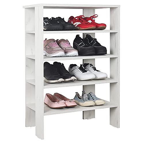 RICOO Schuhregal schmal und hoch 88x55x32cm Standregal Pressholz Eiche Weiß WM040-EP, Schuhständer mit 4 Ebenen, Schuhschrank offen, Schuhablagen Flur Shoe Rack, Schuhablage klein, Schuhregale