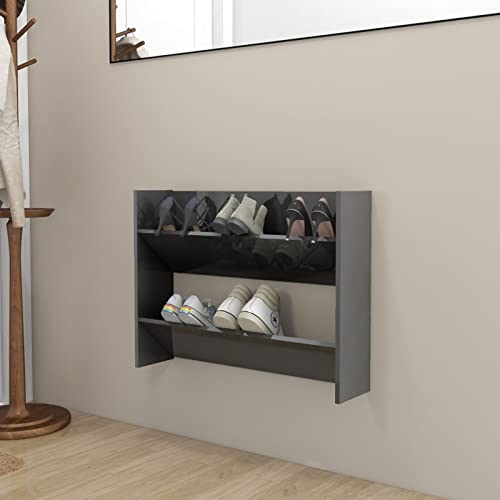 Somanki Wand-Schuhschrank, Schuhorganizer, Flurgarderobe, Shoe Cabinet, Schuh Schrank, Flurschrank, Schuhkipper, Schuhaufbewahrung, Hochglanz-Grau 80x18x60 cm Spanplatte