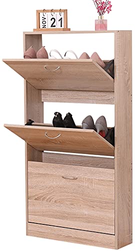 Schuhschrank aus MDF-Holz, Schuhregal für Badezimmer, Eingangsbereich, Schuhe, 63 x 17 x 120 cm. Eiche-