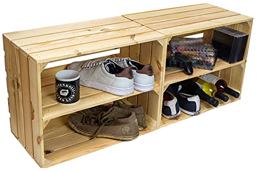 Schuhschrank Schuhregal Naturholz unbehandelt upcycling massivholz Holzkisten Weinkisten Regalkisten Maße 50x40x29cm (je Kiste) (2er Set Johanna Längs)