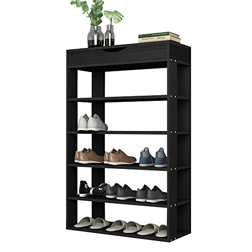 sogesfurniture Holz Schuhregal 5 Ebenen Schuhschrank Schuhablage Standregal Schuhständer für 20 Paar Schuhe, ideal für Diele, Flur, Treppenhaus, 75 x 30 x 94cm, Schwarz BHEU-L24-BK