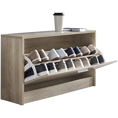 Schuhkipper Split Modern 80 x 47 x 24 cm Holz Schuhregal Weiß 1 Fach | Schuhkommode Flurschrank mit Ablage | Design Schuhschrank Schuhaufbewahrung | Flurkommode für Schuhe Tief