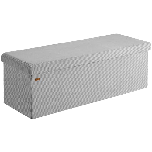 Casaria® Sitzbank mit Stauraum Grau Cord inkl. 2 Boxen Faltbar Sitzbank 300kg Belastbar 114x38cm Truhe für Wohnzimmer Schlafzimmer Flur Truhenbank Bank