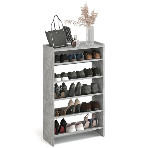 KOMTO Schuhregal Schmal - Schuhablage Flur mit 5 Ebenen Offener Schuhschrank Schuh Organizer Platzsparend | Elexis Beton 60 x 25 x 98 cm