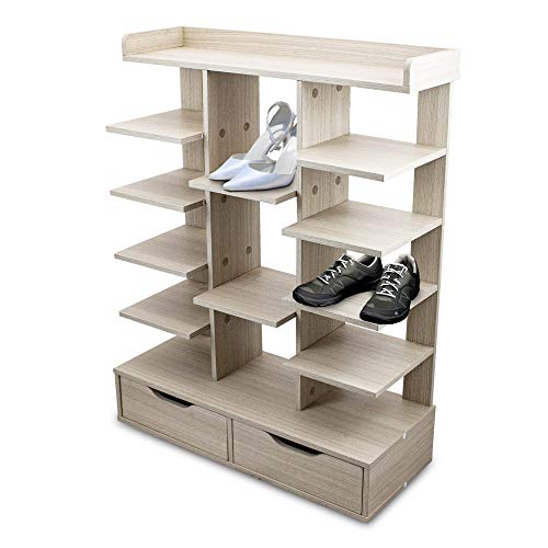 MS Point Schuhschrank Schuhregal Schuhablage Regal mit 13 Fächer Ablage und Zwei Schubladen (Grau)