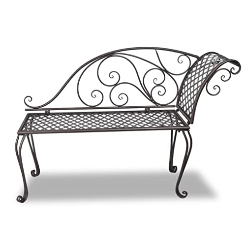 HETFTJN Esszimmerbank Gartenbank Sitzbank Flur Garden Bench - Garten-Chaiselongue 128 cm Stahl Antik Braun für Draussen Garten Balkon Park