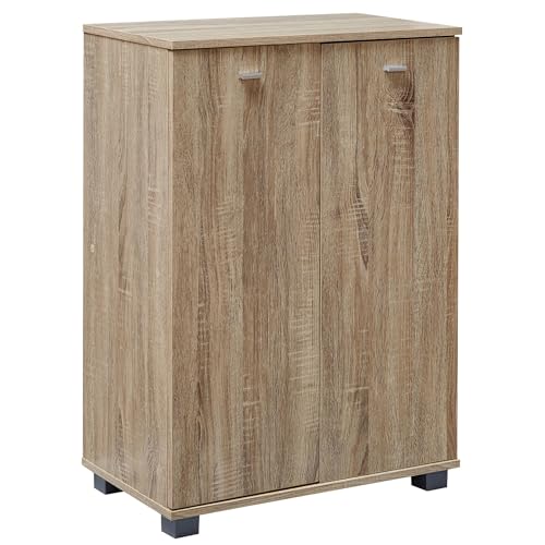 Wohnling Design Schuhschrank Nimes modern Holz Sonoma 12 Paar Schuhe 4 Fächer 2 Türen, Schuhregal 60x90x35 cm platzsparend, Schuhkommode Flurschrank mit Ablage