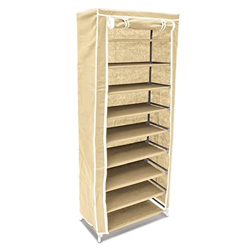 Relaxdays Schuhschrank H x B x T: ca. 151 x 60 x 30 cm Faltschrank Textil für 36 Paar Schuhe Stoffschrank mit 9 Ablagen Stoffschuhschrank schützt vor Staub und Nässe Schuhablage zum Falten, beige