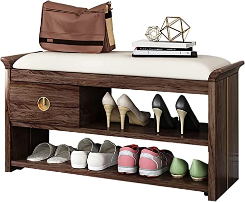 CATANK Schuhbank im chinesischen Stil für den Eingangsbereich, Premium-Schuhregal aus massivem Holz, Schuh-Organizer, Schuhschrank, Moderne gepolsterte Sitzbank aus Leder, B 85 x 45 x 30