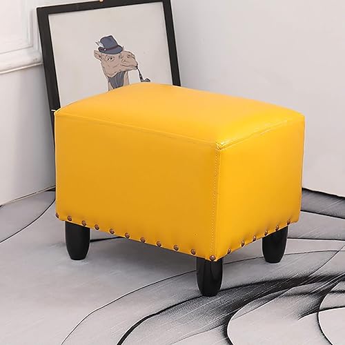 CATANK Leder-Pouf-Ottomane, Pouffe-Fußhocker mit Nieten, gepolstert, Beine aus massivem Holz, Fußstütze, Hocker, Schuhbank, Hocker-Gelb. 40 x 30 x 30 cm (15,7 * 11,8 * 11,8 Zoll)