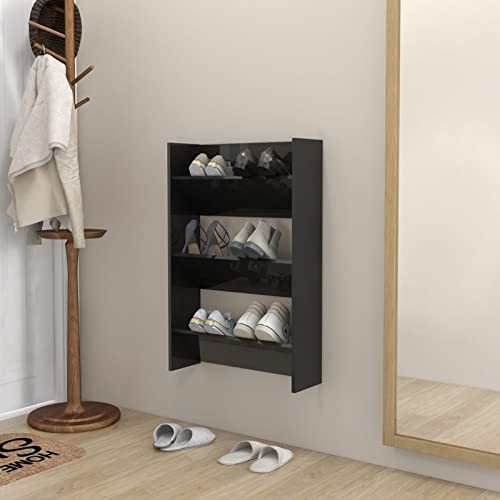 CIADAZ Wand-Schuhschrank, Schuhorganizer, Flurgarderobe, Shoe Cabinet, Schuh Schrank, Flurschrank, Schuhkipper, Schuhaufbewahrung, Hochglanz-Schwarz 60x18x90 cm Spanplatte