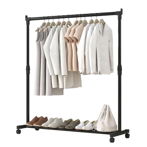 Nbhuiakl CClothes Rail, Teleskop Kleiderständer, Verstellbare Kleiderstange mit Schuhregal, Teleskop Kleiderbügel, Kleiderständer mit Haken, Teleskop Wäscheständer für Aufbewahrung und Organisation