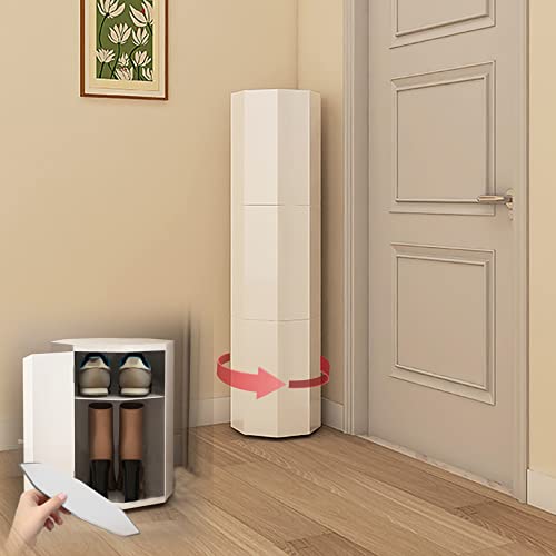 SHENGMIAOHE Schuhschrank Mit Türen, 360°Rotation Multi-Use Schuh Lagerung, Eingangsschuh Aufbewahrungsschrank Mit Verstellbaren Regalen, Moderner Schmaler Schuhschrank/White/H 127Cm/50Inch