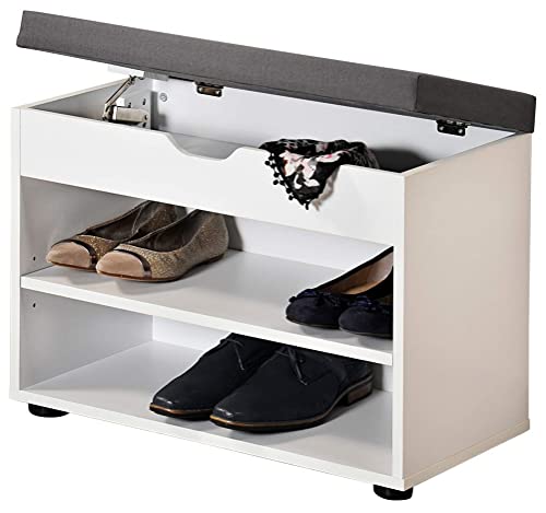 Kesper| Schuhschrank mit Sitzkissen, Material: Faserplatte, Maße: B60 x H45 cm x L30 cm, Farbe: Weiß | 15914 13