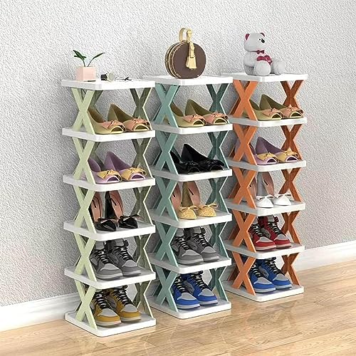 SHAIRMB Schuhregal, Mehrschichtig Faltbar Schuhregal, Schuhregal Aus Kunststoff Ohne Installation, Hoch Schmal Platzsparend, FüR Wohnzimmer, Eingang, Flur, Garderobe,Blau,2 Layer