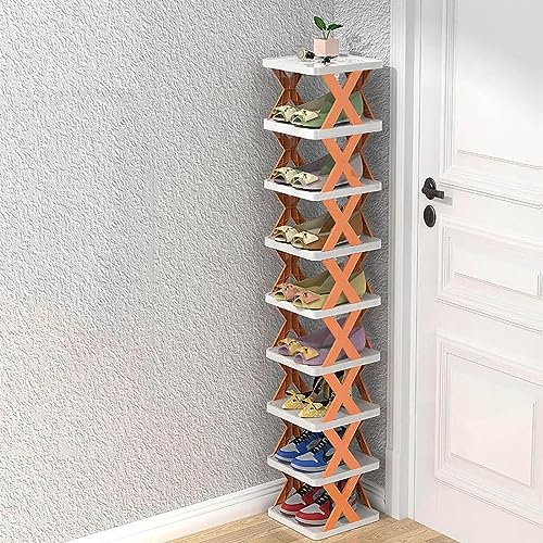 SHAIRMB Zusammenklappbares Schuhregal, Schuhregal aus Kunststoff ohne Installation,Schuhregal für die Aufbewahrung zu Hause, Vertikales Schuhregal, Geeignet für Flure, Schlafzimmer,Orange,2 Layer