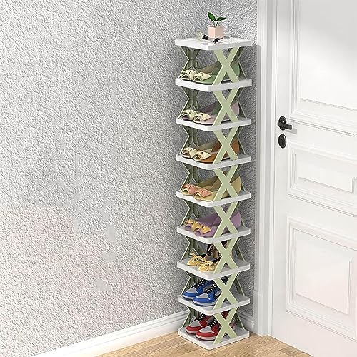 SHAIRMB Zusammenklappbares Schuhregal, Schuhregal aus Kunststoff ohne Installation,Schuhregal für die Aufbewahrung zu Hause, Vertikales Schuhregal, Geeignet für Flure, Schlafzimmer,Grün,3 Layer